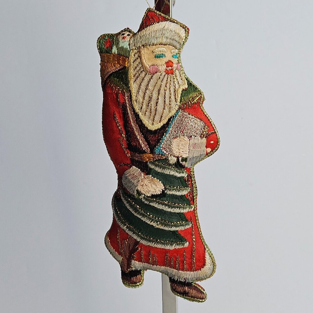 Embroidered Santa Ornament Vtg St. Nick Old World Father Christmas Decor